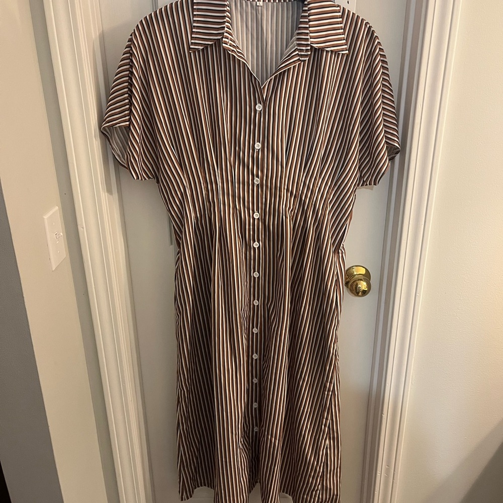 Classic Brown Striped Midi Dress